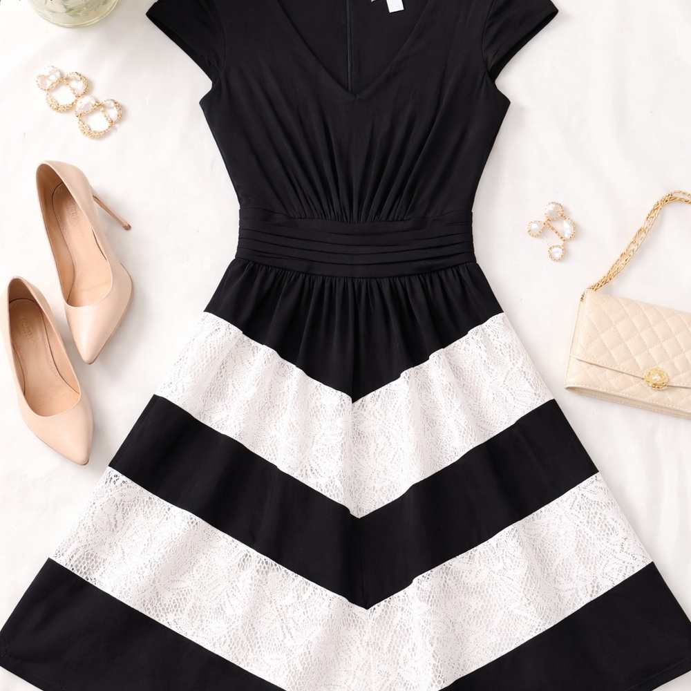 New York & Company Black and White Lace Midi Dress